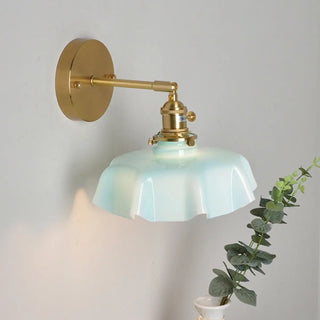 Yellow Scalloped Ceramic Shade Gold Arm Wall Sconce Zawala Image - 9