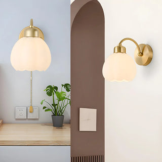 Exquisite Floral Glass Wall Light with Pull Chain Zawala Image - 4
