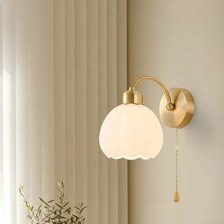 Exquisite Floral Glass Wall Light with Pull Chain Zawala Image - 5