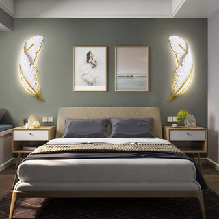 Elegant Gold and White Feather Design Wall Sconce Zawala Image - 1