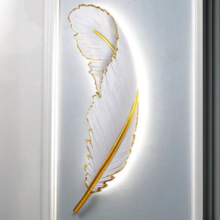 Elegant Gold and White Feather Design Wall Sconce Zawala Image - 13