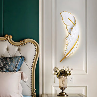 Elegant Gold and White Feather Design Wall Sconce Zawala Image - 2