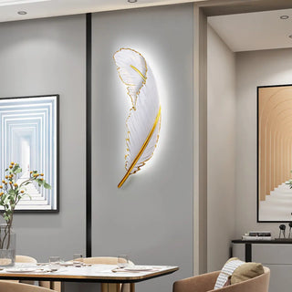 Elegant Gold and White Feather Design Wall Sconce Zawala Image - 3