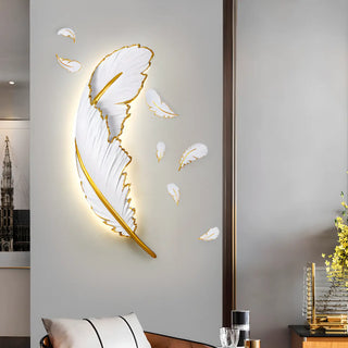 Elegant Gold and White Feather Design Wall Sconce Zawala Image - 4