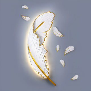 Elegant Gold and White Feather Design Wall Sconce Zawala Image - 6