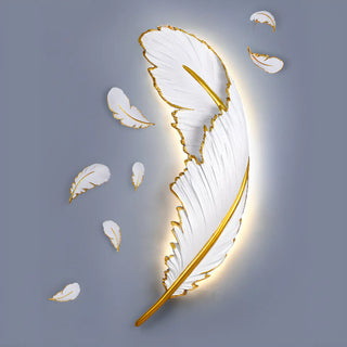 Elegant Gold and White Feather Design Wall Sconce Zawala Image - 7