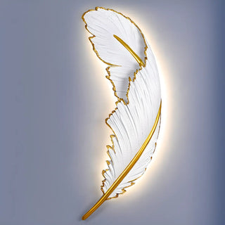 Elegant Gold and White Feather Design Wall Sconce Zawala Image - 9