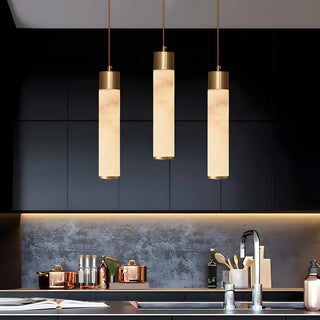 ZOWALA - Modern Bedroom Marble Stone Cylinder Pendant Light Image - 2