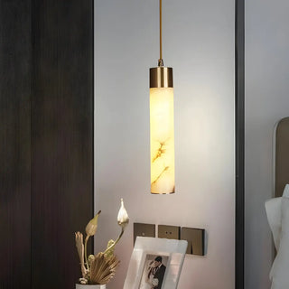 ZOWALA - Modern Bedroom Marble Stone Cylinder Pendant Light Image - 4