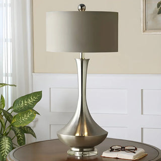 Modern Drum Fabric Shade Metal Vase Base Table Lamp Zawala Image - 1