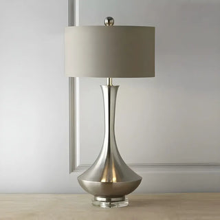 Modern Drum Fabric Shade Metal Vase Base Table Lamp Zawala Image - 2