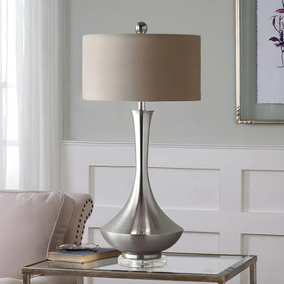 Modern Drum Fabric Shade Metal Vase Base Table Lamp Zawala Image - 3