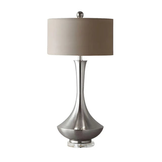 Modern Drum Fabric Shade Metal Vase Base Table Lamp Zawala Image - 9