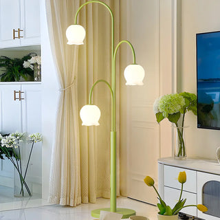 3-Light Green Floral Glass Contemporary Floor Lamp Zawala Image - 1