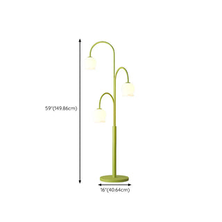 3-Light Green Floral Glass Contemporary Floor Lamp Zawala #size
