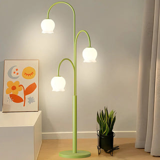 3-Light Green Floral Glass Contemporary Floor Lamp Zawala Image - 2