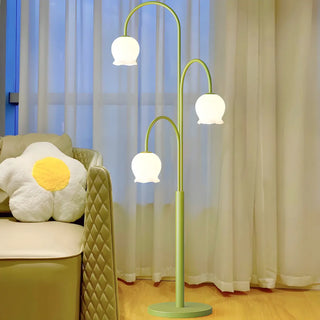 3-Light Green Floral Glass Contemporary Floor Lamp Zawala Image - 3