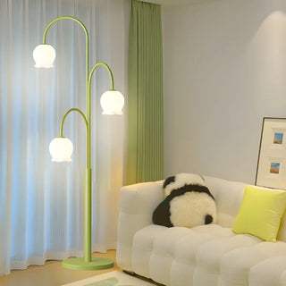 3-Light Green Floral Glass Contemporary Floor Lamp Zawala Image - 4