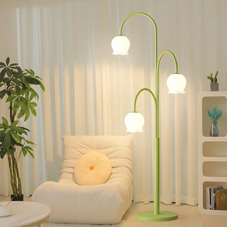 3-Light Green Floral Glass Contemporary Floor Lamp Zawala Image - 6