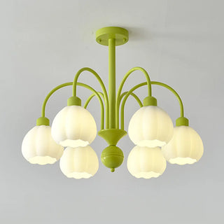 ZOWALA - Modern Green Down White Flower 6-Light Chandelier Image - 10