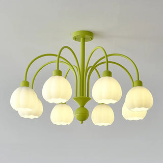 ZOWALA - Modern Green Down White Flower 6-Light Chandelier Image - 11