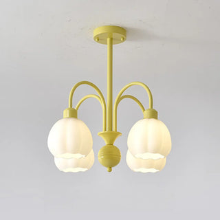 ZOWALA - Modern Green Down White Flower 6-Light Chandelier Image - 12