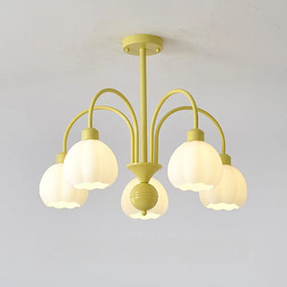 ZOWALA - Modern Green Down White Flower 6-Light Chandelier Image - 13