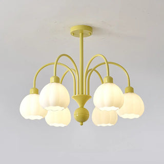 ZOWALA - Modern Green Down White Flower 6-Light Chandelier Image - 14