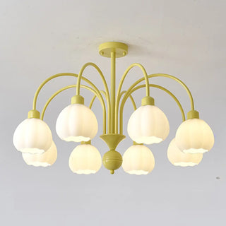 ZOWALA - Modern Green Down White Flower 6-Light Chandelier Image - 15