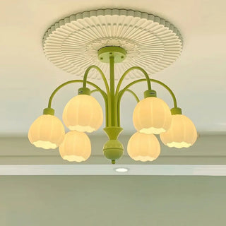 ZOWALA - Modern Green Down White Flower 6-Light Chandelier Image - 1