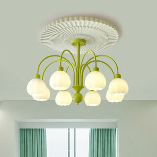 ZOWALA - Modern Green Down White Flower 6-Light Chandelier Image - 2