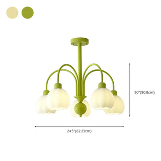 ZOWALA - Modern Green Down White Flower 6-Light Chandelier Image - 21