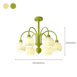 ZOWALA - Modern Green Down White Flower 6-Light Chandelier Image - 22