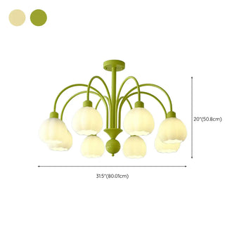 ZOWALA - Modern Green Down White Flower 6-Light Chandelier Image - 23
