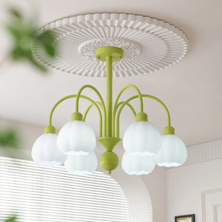 ZOWALA - Modern Green Down White Flower 6-Light Chandelier Image - 3