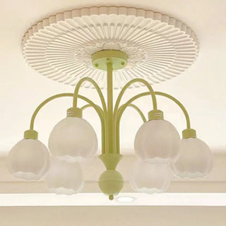 ZOWALA - Modern Green Down White Flower 6-Light Chandelier Image - 4
