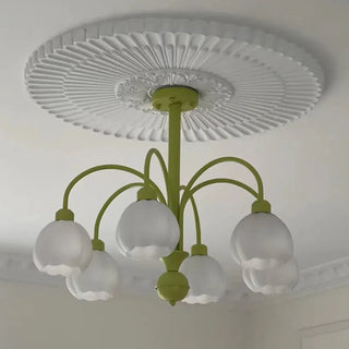 ZOWALA - Modern Green Down White Flower 6-Light Chandelier Image - 5