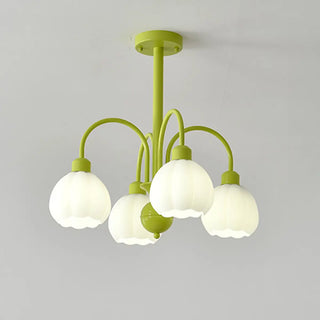 ZOWALA - Modern Green Down White Flower 6-Light Chandelier Image - 6