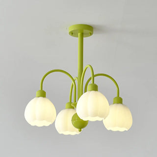 ZOWALA - Modern Green Down White Flower 6-Light Chandelier Image - 7