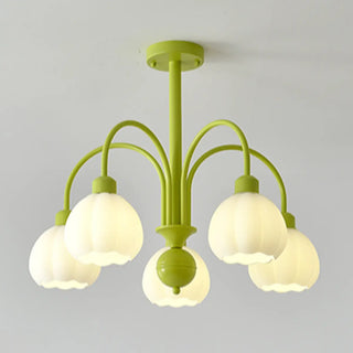 ZOWALA - Modern Green Down White Flower 6-Light Chandelier Image - 8