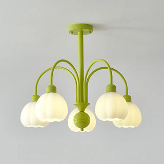 ZOWALA - Modern Green Down White Flower 6-Light Chandelier Image - 9