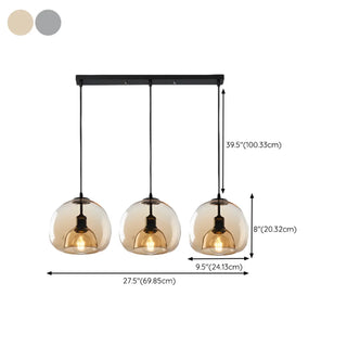 ZOWALA - Modern Grey 3-Light Glass Dome Island Light #size