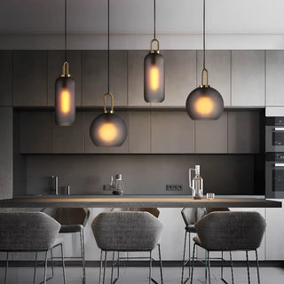 ZOWALA - Contemporary Cylinder Glass Dining Room Grey Pendant Light Image - 1