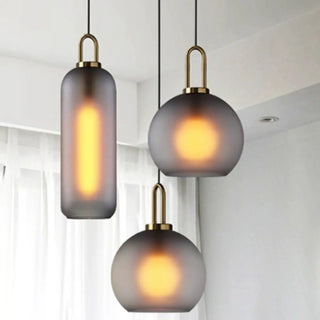 ZOWALA - Contemporary Cylinder Glass Dining Room Grey Pendant Light Image - 2