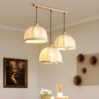 ZOWALA - Rounded Dome White Fabric Rustic Pendant Ligh Image - 1