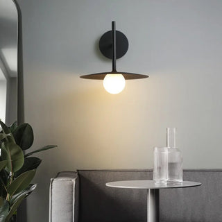 Black Minimalist Circular Shade Metal Wall Sconce Zawala Image - 1