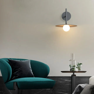 Black Minimalist Circular Shade Metal Wall Sconce Zawala Image - 3