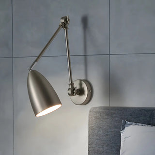 Contemporary Swing Arm Iron Bedroom Nickel Wall Light Image - 1