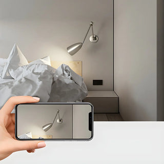 Contemporary Swing Arm Iron Bedroom Nickel Wall Light Image - 18