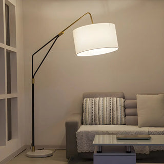 White Large Drum Shade Modern Arc Metal Floor Lamp Zawala Image - 1